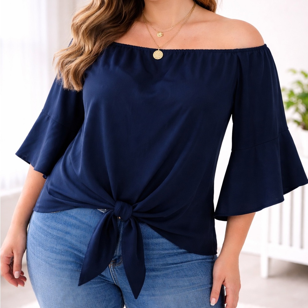 SHEIN Black Off-Shoulder Blouse with Tie Front